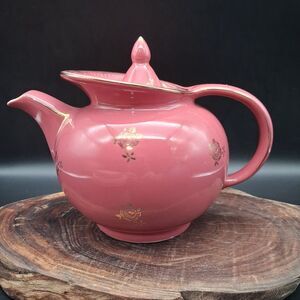 Vintage Hall China Windshield Teapot 6 Cup Orchid Pink Mauve Gold Roses 0691